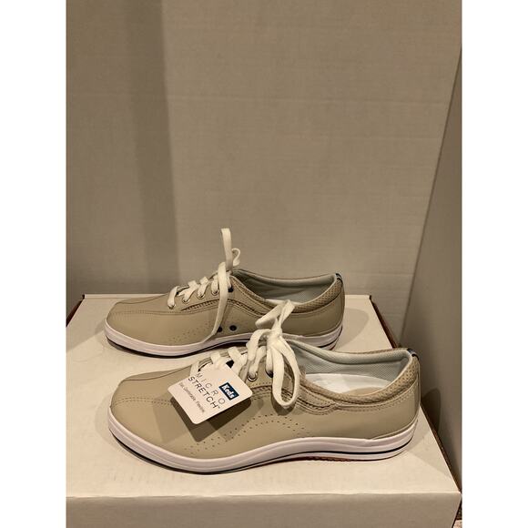 Keds - Micro Stretch Lace Up Tennis Sneakers - Taupe w/White Laces & Soles- 9 - Picture 2 of 8